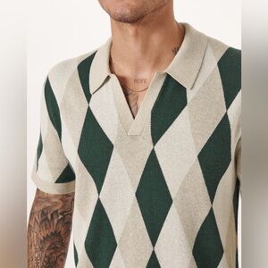 Abercrombie & Fitch Men's Argyle Johnny Collar Sweater Polo large